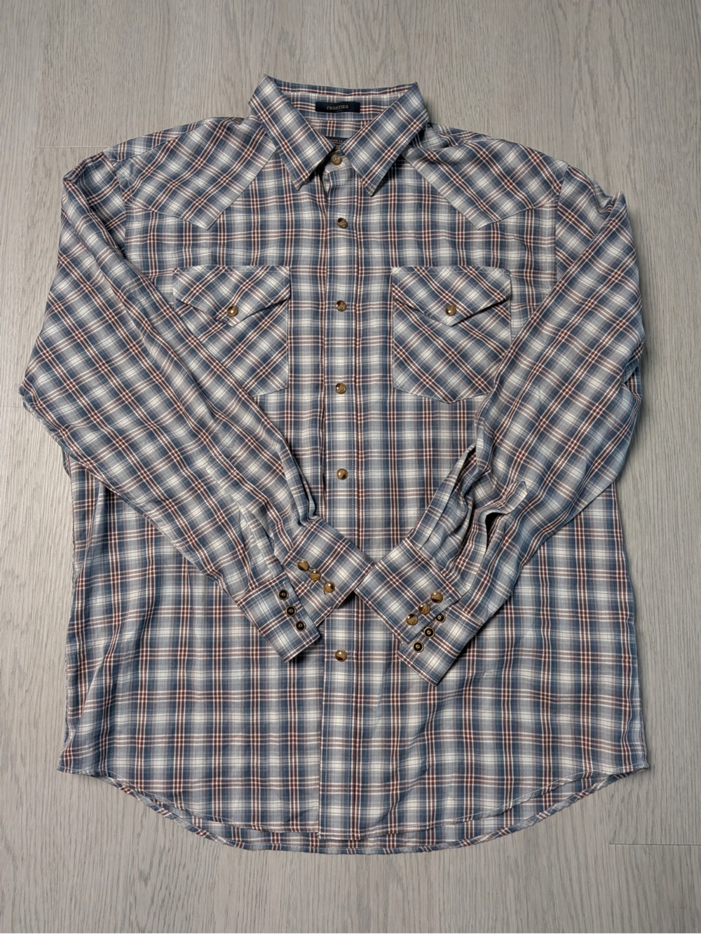 Pendleton Frontier Pearl Snap Western Shirt Plaid Blue Men's Large Cotton Blend